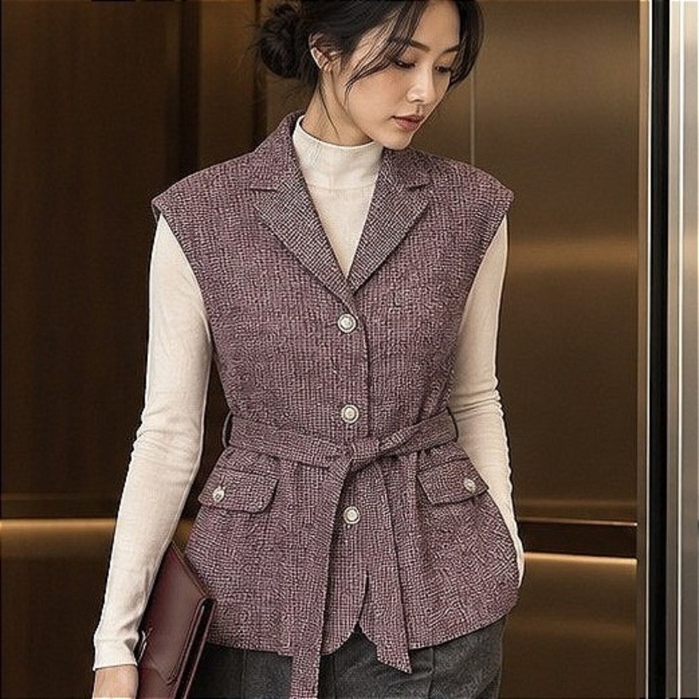 NWT VTG Designer Ports 1961 Purple Wool Silk Blend Belted Peplum Vest Blazer 12